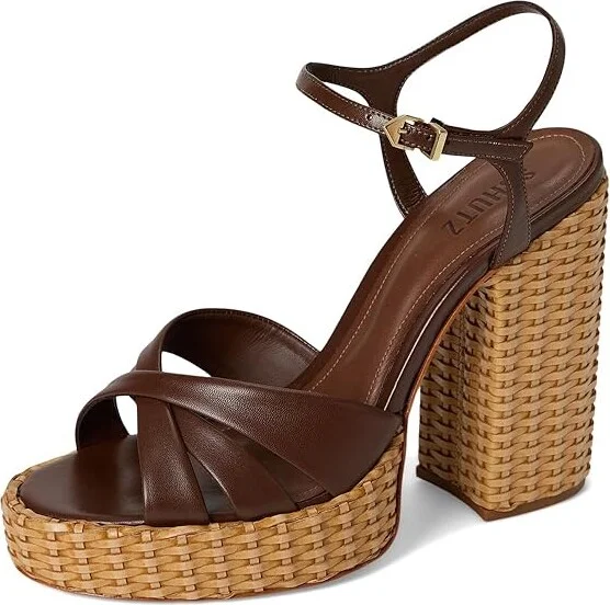 Schutz Keefa Straw Women's Wedge Shoes Desert Brown : 7 M, Leather - Image 5
