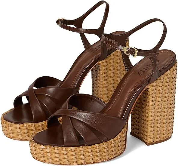 Schutz Keefa Straw Women's Wedge Shoes Desert Brown : 7 M, Leather