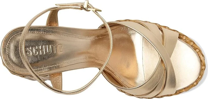Schutz Keefa Straw Women's Wedge Shoes Platina : 8 M, Leather - Image 2