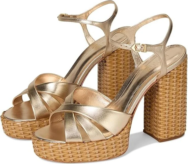 Schutz Keefa Straw Women's Wedge Shoes Platina : 8 M, Leather