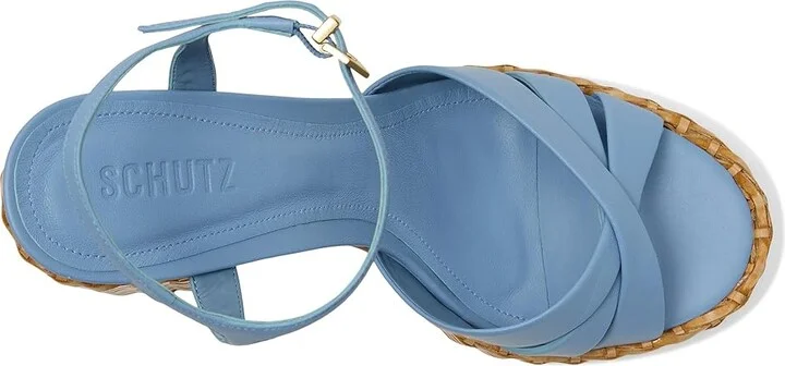 Schutz Keefa Straw Women's Wedge Shoes Sky Blue : 7 M, Leather - Image 2