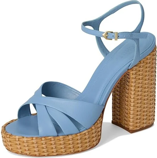 Schutz Keefa Straw Women's Wedge Shoes Sky Blue : 7 M, Leather - Image 5
