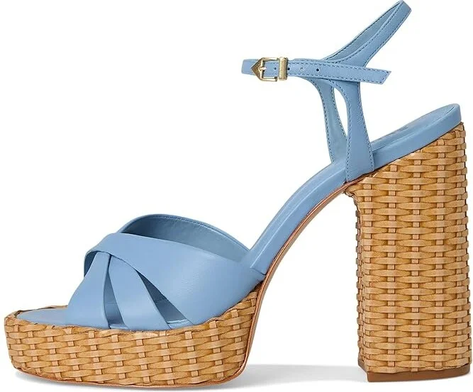 Schutz Keefa Straw Women's Wedge Shoes Sky Blue : 7 M, Leather - Image 6