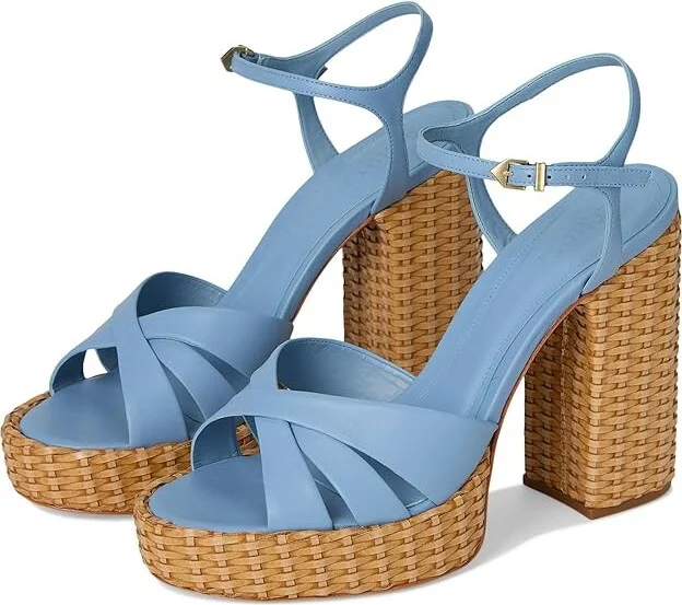 Schutz Keefa Straw Women's Wedge Shoes Sky Blue : 7 M, Leather