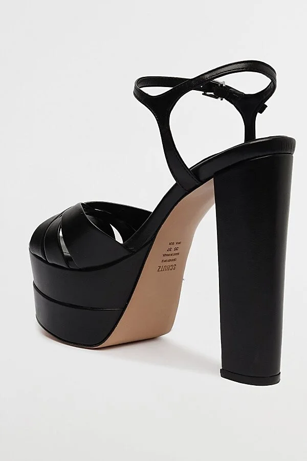 Schutz Leather High Platform Keefa Sandal in Black - Image 3