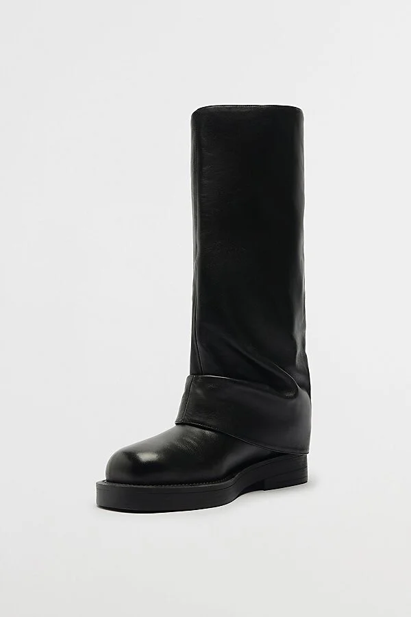 Schutz Leather Keira Foldover Boot in Black - Image 3