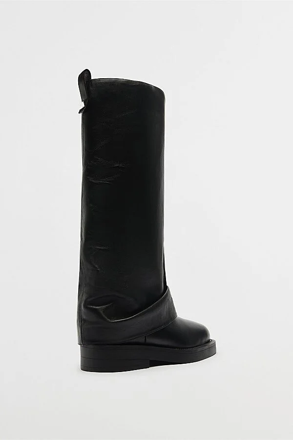 Schutz Leather Keira Foldover Boot in Black - Image 4