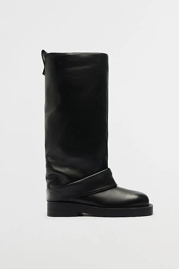 Schutz Leather Keira Foldover Boot in Black