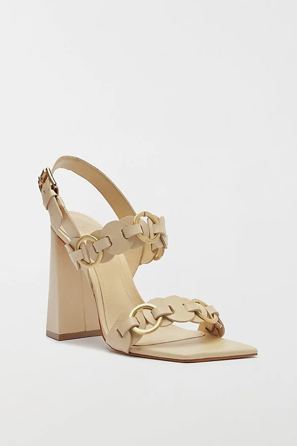 Schutz Leather Selina Heeled Sandal in Natural Nibs - Image 2