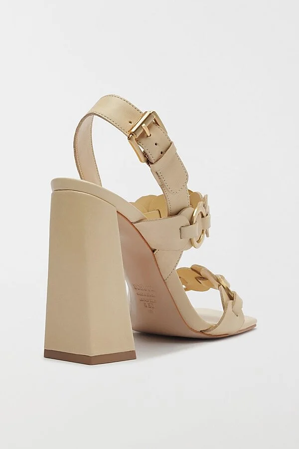 Schutz Leather Selina Heeled Sandal in Natural Nibs - Image 3