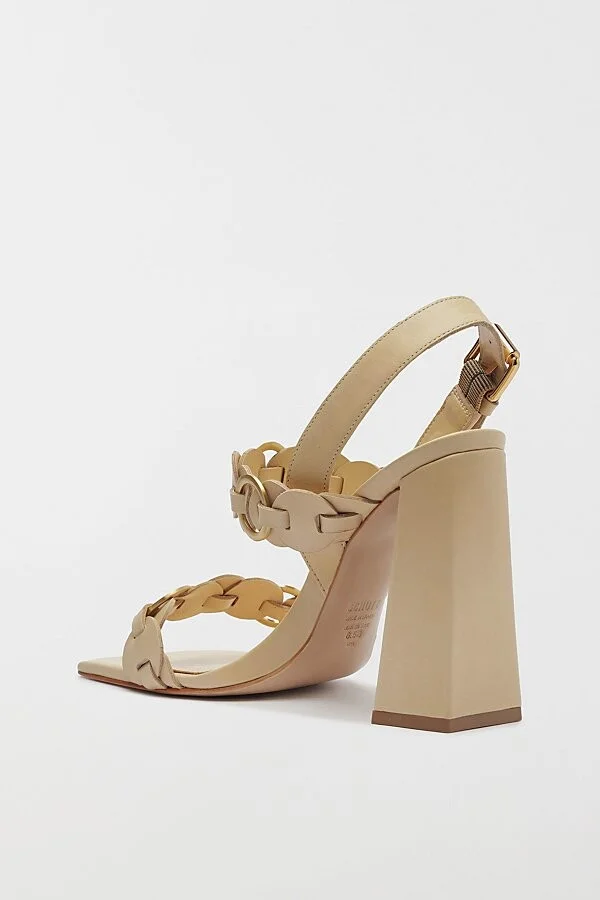 Schutz Leather Selina Heeled Sandal in Natural Nibs - Image 4