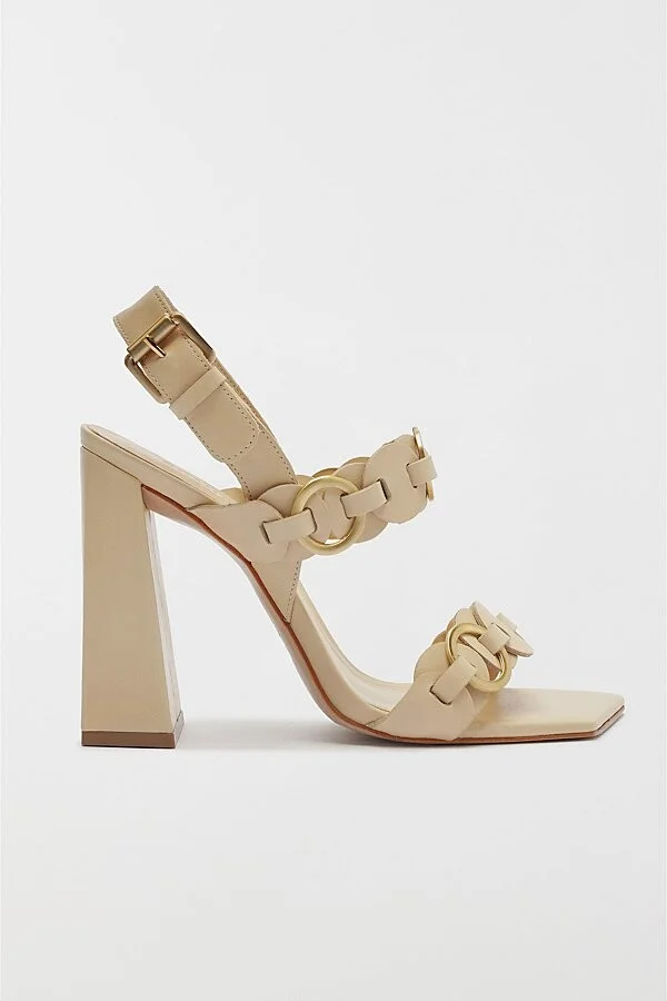 Schutz Leather Selina Heeled Sandal in Natural Nibs