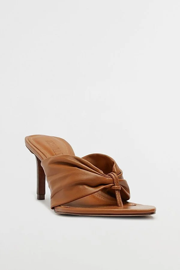 Schutz Lori Knotted Thong Mule Heel in Brown - Image 2