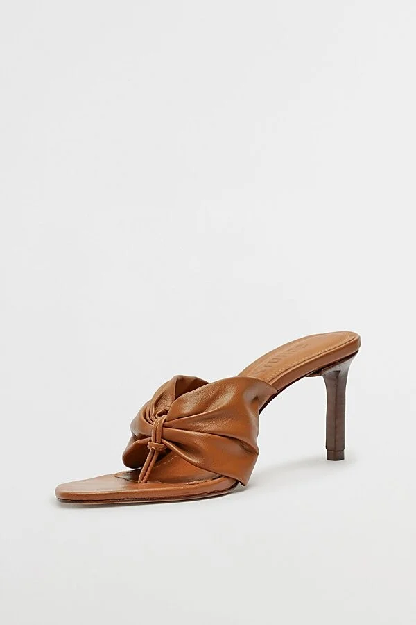 Schutz Lori Knotted Thong Mule Heel in Brown - Image 3