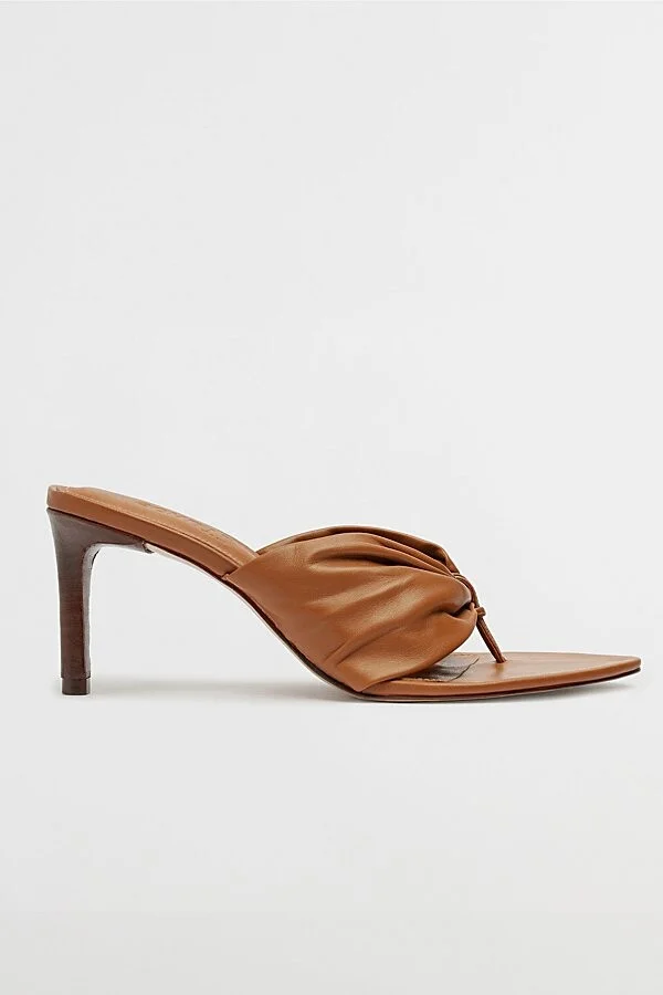 Schutz Lori Knotted Thong Mule Heel in Brown