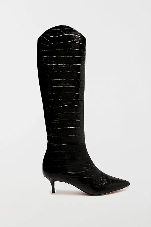 Schutz Maryana Leather Kitten Heel Boot in Black