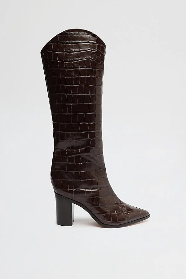 Schutz Maryana Leather Knee-High Croc Boot in Dark Chocolate - Image 2