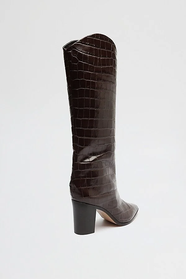Schutz Maryana Leather Knee-High Croc Boot in Dark Chocolate - Image 4