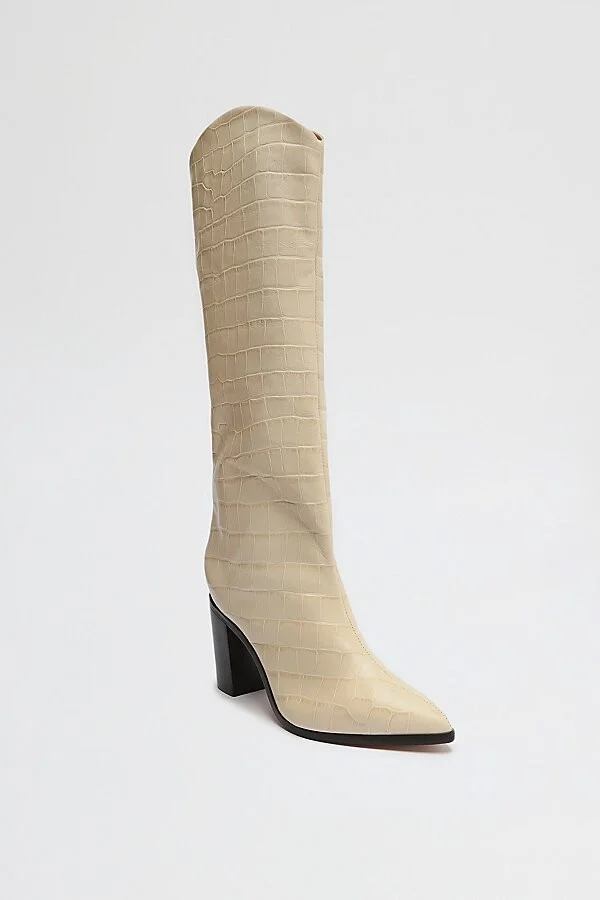 Schutz Maryana Leather Knee-High Croc Boot in Dark Chocolate - Image 7