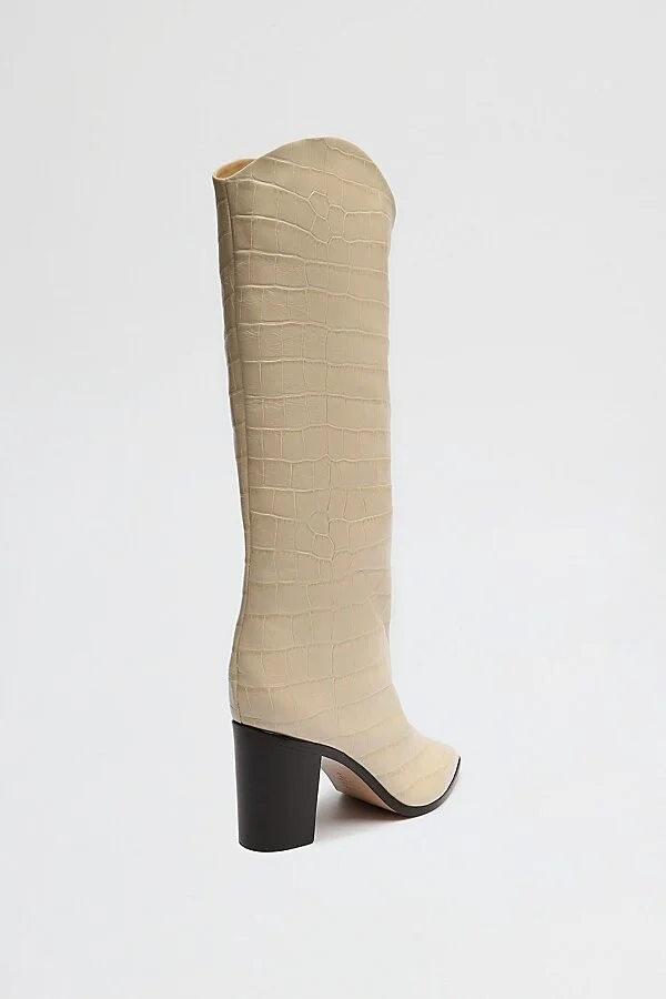 Schutz Maryana Leather Knee-High Croc Boot in Dark Chocolate - Image 8