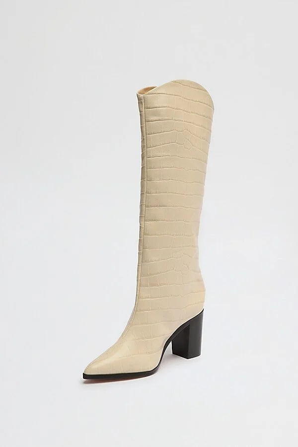 Schutz Maryana Leather Knee-High Croc Boot in Dark Chocolate - Image 9