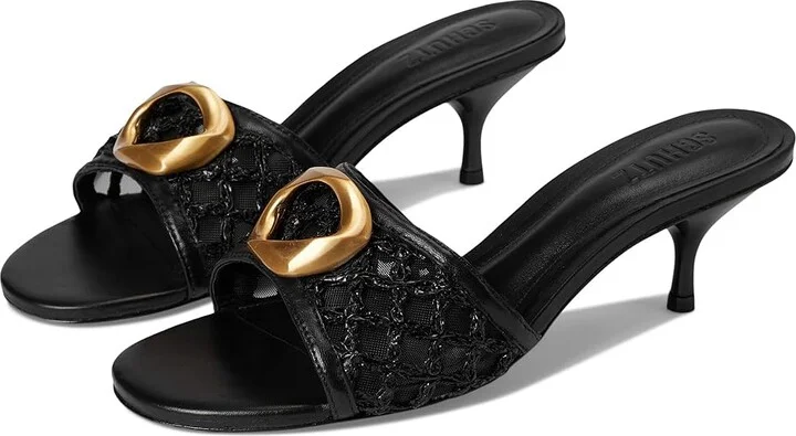 Schutz Olga Kitten Embroidery Women's Wedge Shoes Black 5 : 9.5 M, Leather