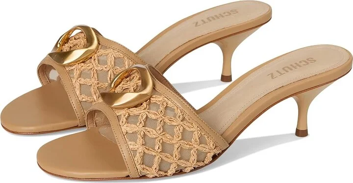Schutz Olga Kitten Embroidery Women's Wedge Shoes Caramelo/Egg Shell/Light Wood : 8.5 M, Leather