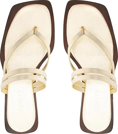 Schutz Rania Flat Women's Sandals Platina : 5 M, Leather - Image 2