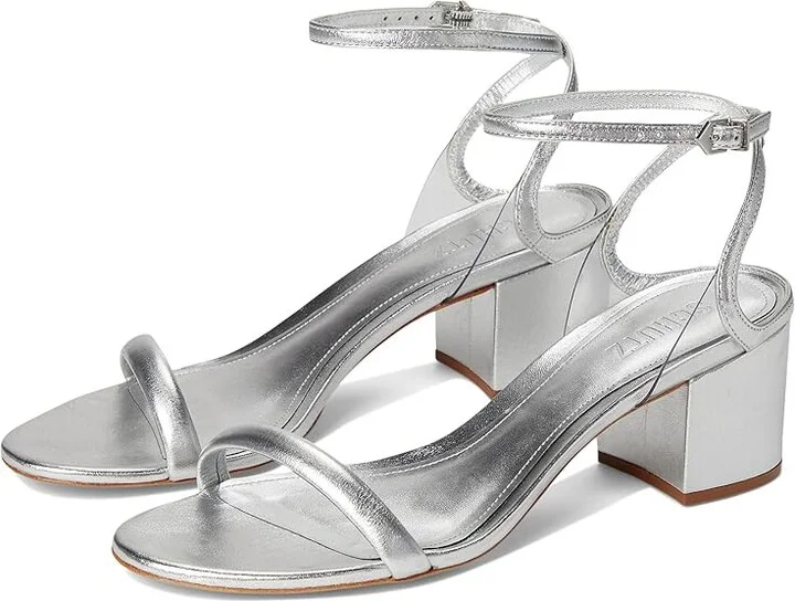 Schutz Skye Mid block Women's Sandals Silver : 7.5 M, Leather