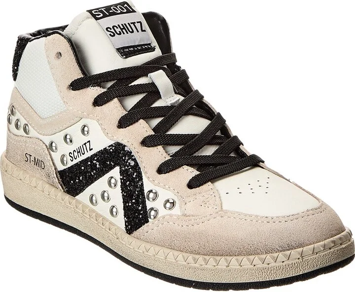 Schutz St Mid Rock Leather High-Top Sneaker