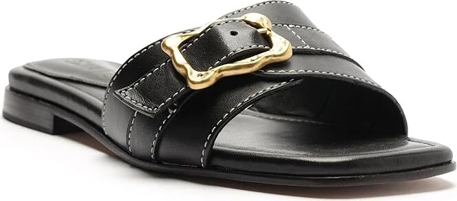 Schutz Wavy Flat Women's Sandals Black : 5.5 M, Leather