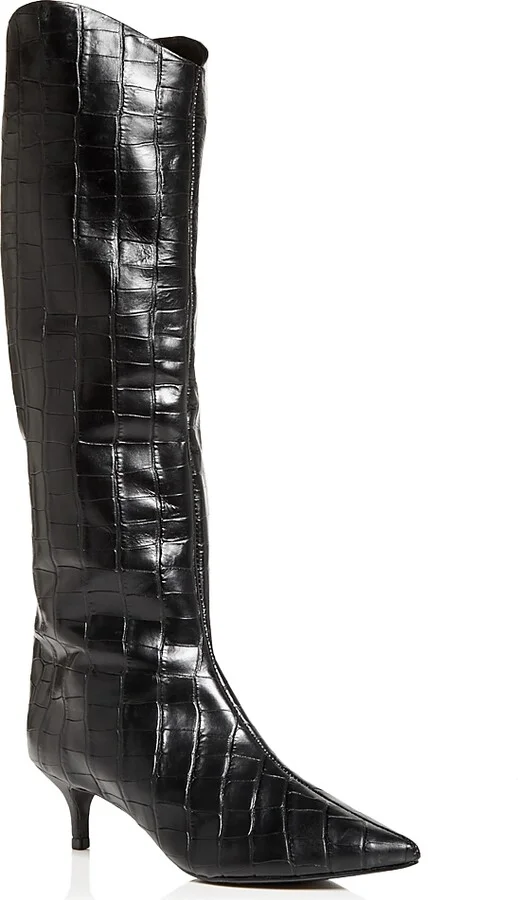 Schutz Women's Abbey Croc Embossed Kitten Heel Boots