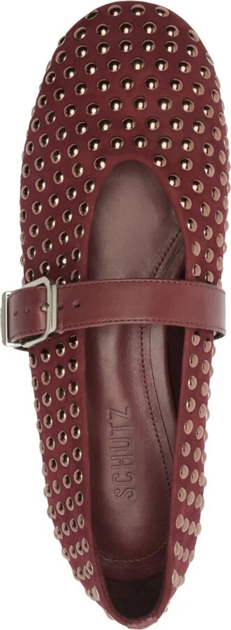 Schutz Women's Eiza Shine Studded Suede Buckle Flats - Image 4