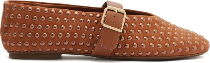 Schutz Women's Eiza Shine Studded Suede Buckle Flats - Image 6