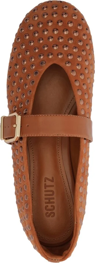 Schutz Women's Eiza Shine Studded Suede Buckle Flats - Image 8