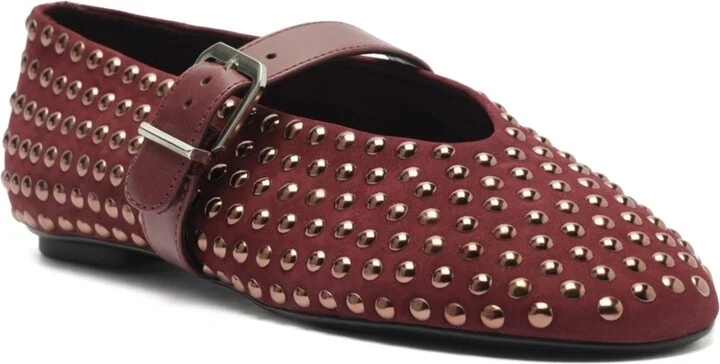 Schutz Women's Eiza Shine Studded Suede Buckle Flats