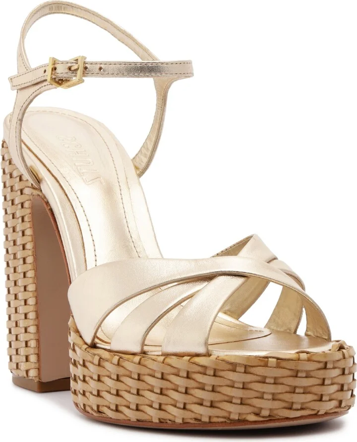 Schutz Women's Keefa High Straw Round Toe Sandals