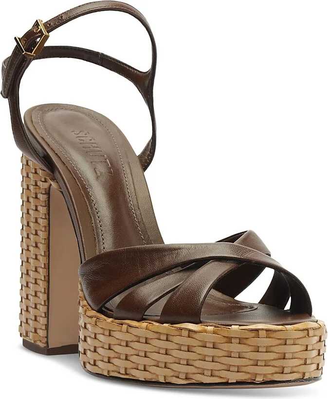 Schutz Women's Keefa Straw High Heel Platform Sandals