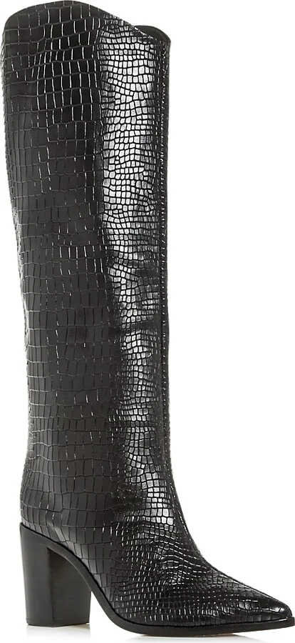 Schutz Women's Maryana Croc-Embossed Block Heel Pointed-Toe Tall Boots