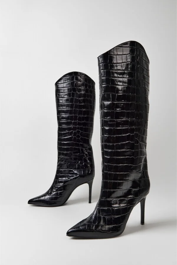 Schutz Women's Maryana Crocodile Embossed Knee High Stiletto Leather Boots - Image 6