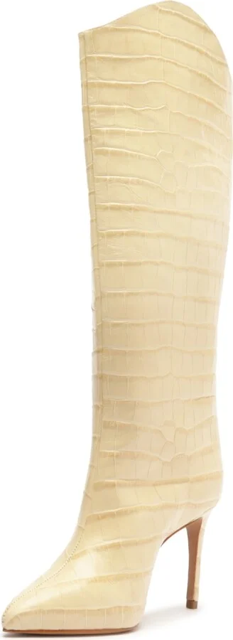 Schutz Women's Maryana Crocodile Embossed Wide Leg Knee High Stiletto Leather Boots - Image 6