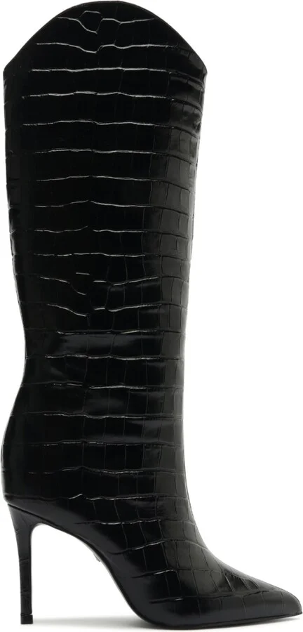 Schutz Women's Maryana Crocodile Embossed Wide Leg Knee High Stiletto Leather Boots - Image 7