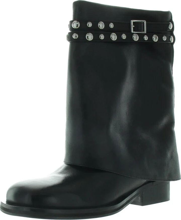 Scorpio Studded Foldover Womens Fold-Over Leather Mid-Calf Boots