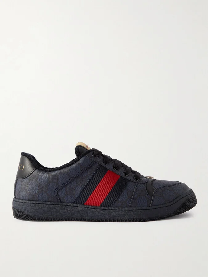Screener Leather and Webbing-Trimmed Monogrammed Canvas Sneakers