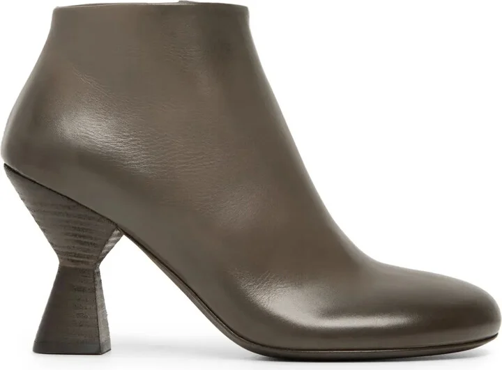 Sculpted Heel Leather Ankle Boots