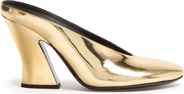 Sculpted heeled mules in mirror effect leather - Image 2
