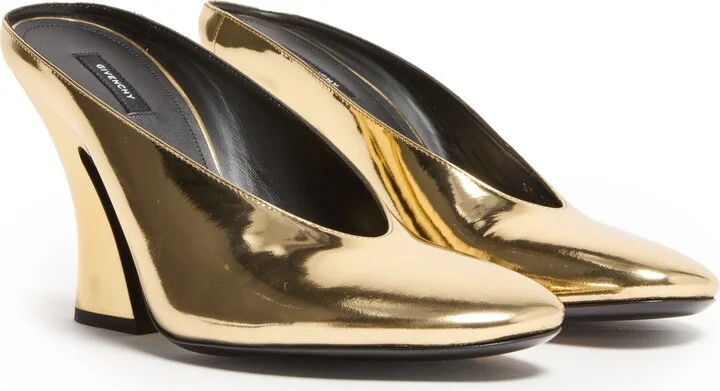 Sculpted heeled mules in mirror effect leather - Image 3