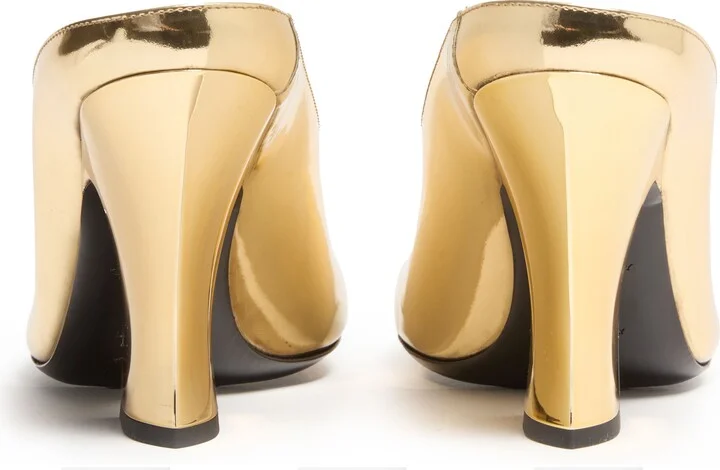 Sculpted heeled mules in mirror effect leather - Image 4