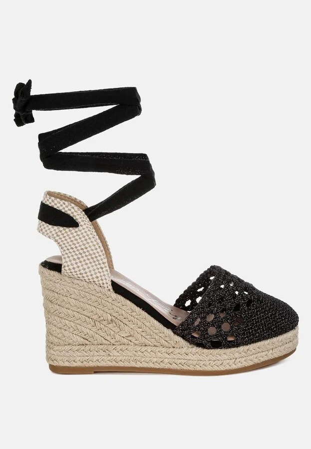 Sea Breeze Woven Lace-Up Espadrille Wedges