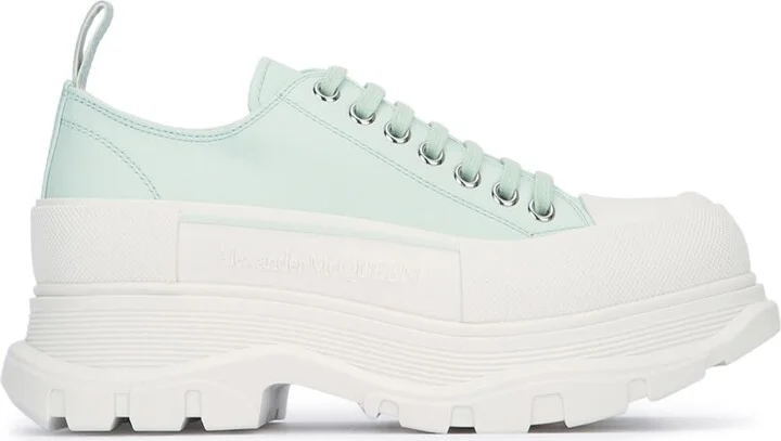 Sea Green Leather Tread Slick Sneakers